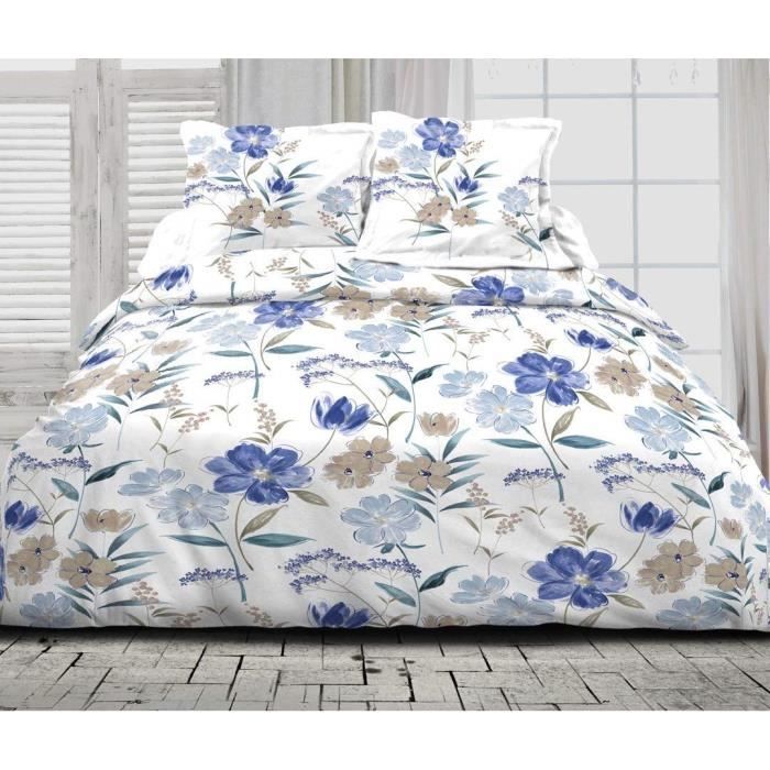 Housse De Couette 240x260 + 2 Taies Bloomy Rose Or Coton 57 Fils