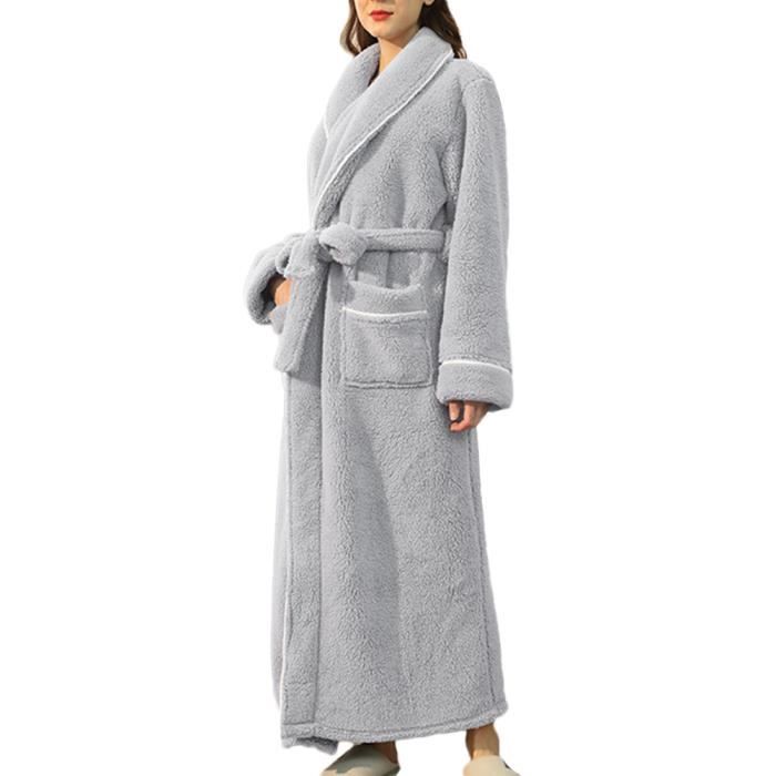 Peignoir Peluche Femme Homme Microfibre Hiver Chaud et Doux Peignoir de Bain Col Ch le avec Poches et Ceinture Femmes E M