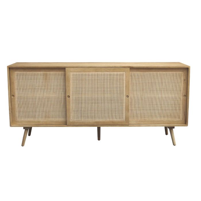Miliboo - Buffet en bois manguier massif et cannage rotin 3 portes coulissantes L180 cm ACANGE