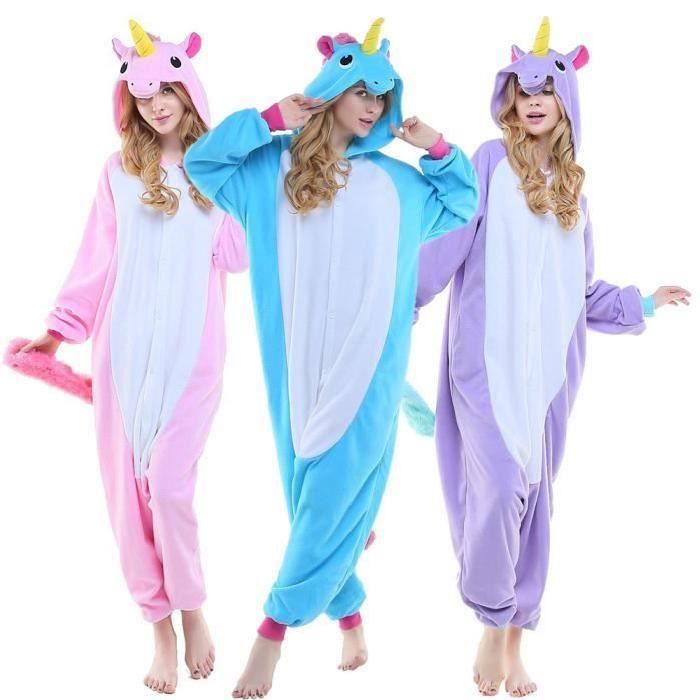 Kigurumi Pyjamas Licorne Bleu Grenoulliere Combinaison Adulte Bleu