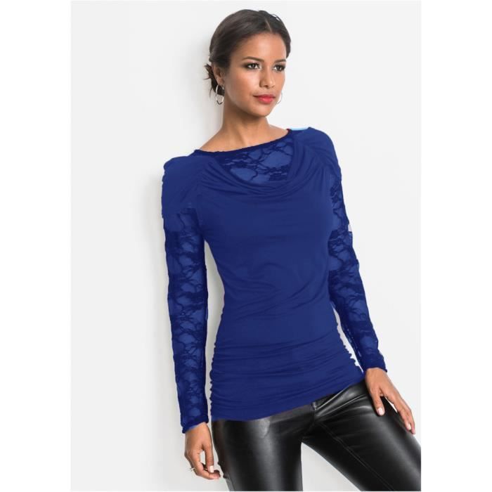 Chemise Femme Chic Soiree Manteau Femme Grande Taille Printemps Femme Blouse Femme Dentelle Vetement Bleu Achat Vente Chemisier Blouse Soldes Cdiscount