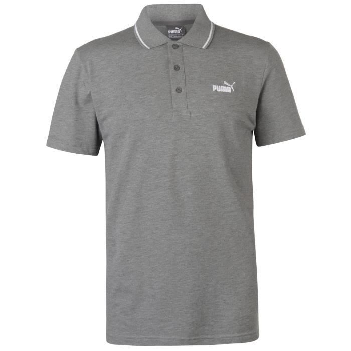 Puma Homme Polo T-Shirt Classique Manche Courte Coton Gris/blanc