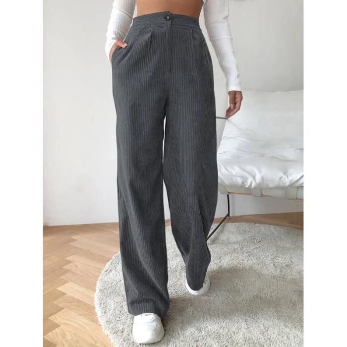 Pantalon Femme Velours Côtelé Taille Haute Coupe Droite - 100% Coton, Poches, Tailles S à 3XL, Couleurs Variées