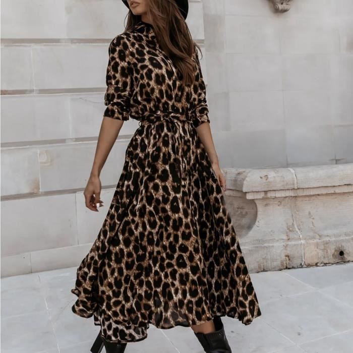 Mode sexy robe longue imprimee col montant robe leopard simple boutonnage CLM201105281E Cdiscount Boutique Erotique