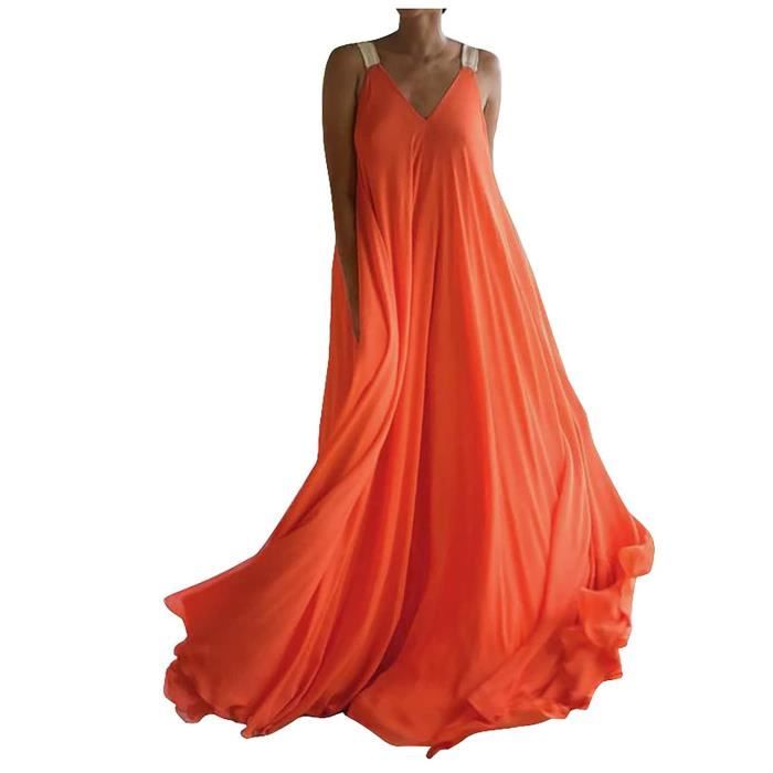 robe d'été grande taille pour femme longue sans manches à col en v et de plage orange