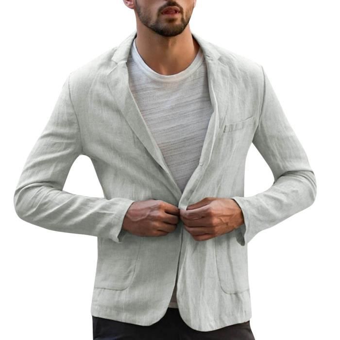 Sasaquoy Blazer Veste de costume en lin imitation lin de couleur unie