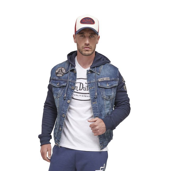 von dutch veste en jean homme, veste homme dutch, bi-matière, mi-saison, regular fit - bleu taille m