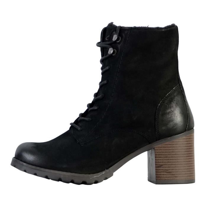 Bottines Femme Clarks Well Lace Cuir Noir Talon Large