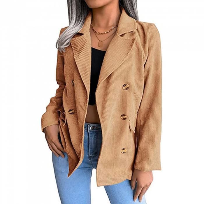 Veste Blazer pour Femme Veste de Costume en Velours Cotele Veste a Boutons a Revers a Manches Longues Bleu Cdiscount Pret a Porter