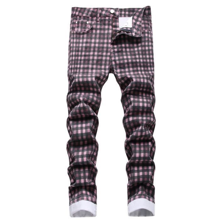 Jean Homme Slim Casual Stretch Taille standard Carreaux imprime Rose Cdiscount Pret a Porter