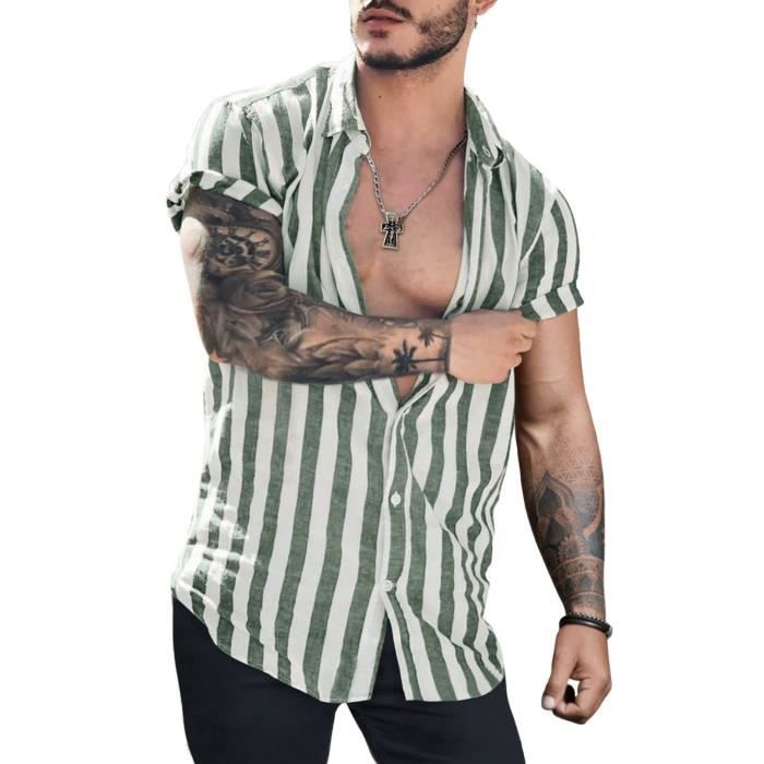 Chemise Homme Manches Courtes En Lin - Léger, Respirant - Sans Repassage - Coupe Régulière - Poche - Pour Été - 5