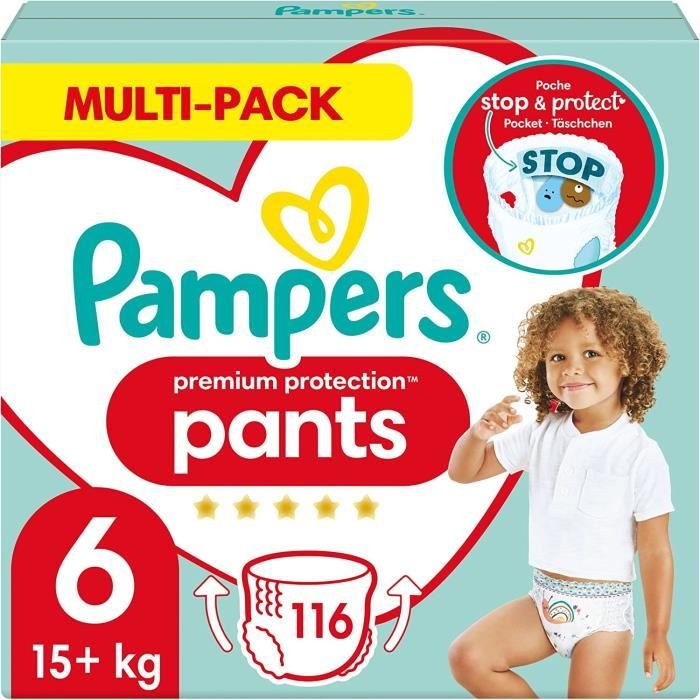 Pampers Couches-Culottes Taille 6 (15+ kg), Premium Protection