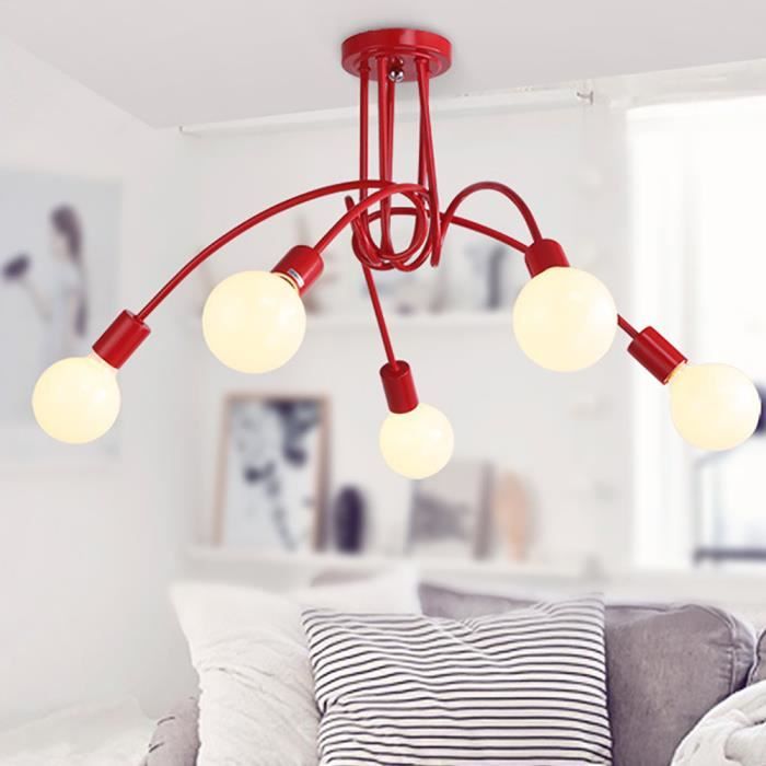Nordique Géométrie Lampe Suspensions Lustre Plafonniers en Fer Eclairage de Plafond pour Salle à Manger Salon Magasin Rouge