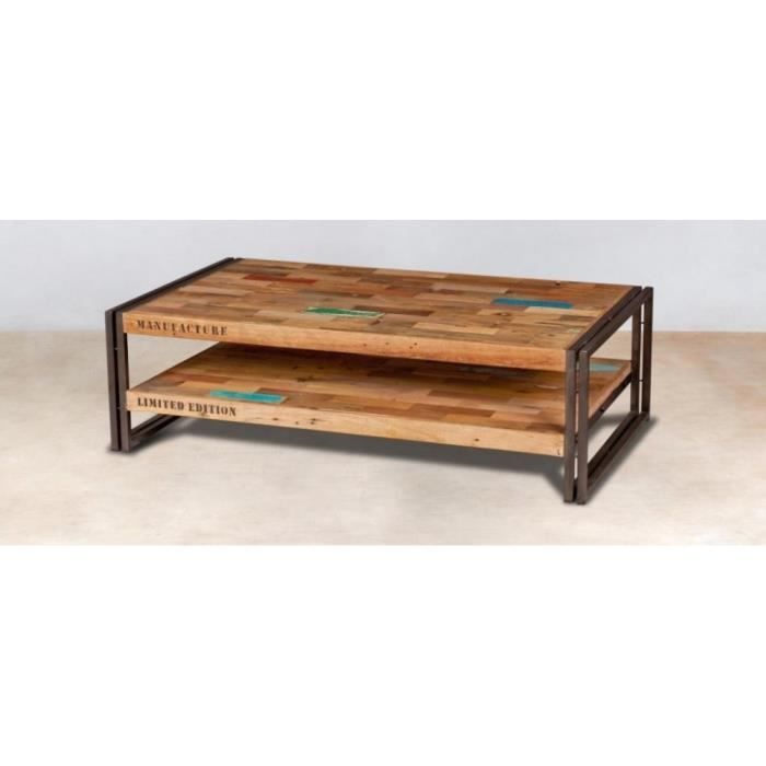 Table Basse Rectangle Bois Recycle Double Plateaux 120x70