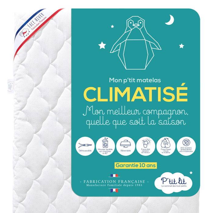 Ptit Lit - Matelas Enfant/Bébé Climatisé - 70x140 cm - face Été / face Hiver - Déhoussable - Anti Acarien - Fabrication Française Ptit Lit - Matelas Enfant/Bébé Climatisé - 70x140 cm - face Été / face Hiver - Déhoussable - Anti Acarien - Fabrication Française