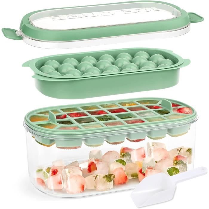 PKBD Bac à Glaçons Silicone Avec Couvercle - 18 Glaçons - Démoulage Facile - Remplissage Sans Éclaboussures - Pour Cocktail, Café, Whisky - Vert