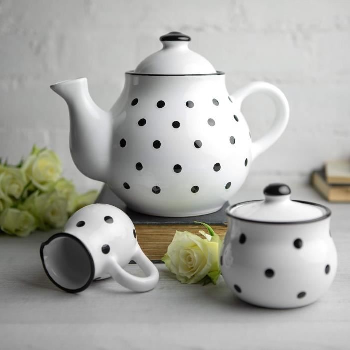 Service à Thé Vintage GL – 6 Tasses + Théière, Céramique Blanche, Neuf