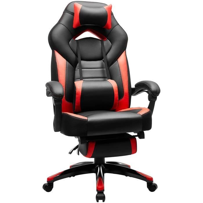 150€ sur Chaise de gaming de bureau BIGZZIA, avec repose-pieds ergonomique,  pivotant à 90 degrés, avec coussin lombaire & appuie-tête, réglable en  hauteur - Achat & prix