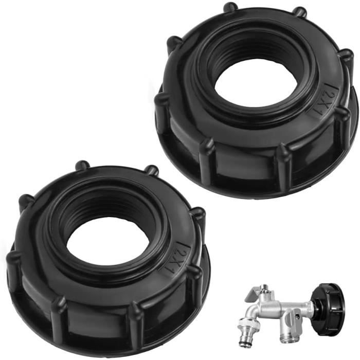 Lot De 3 Adaptateurs IBC S60x6 Avec Joints Et Bouchons – Connecteur Réservoir Eau De Pluie, Arrosage, Robinet