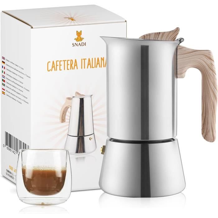 Cafetière Italienne VeoHome - Verre Et Inox, 360 ML, Compatible Induction Et Gaz