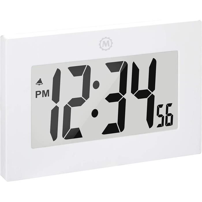 Horloge Murale Numérique Technoline WT8038 - Radio-Pilotée DCF-77 - Affichage Heure, Date, Température - 4 Alarmes