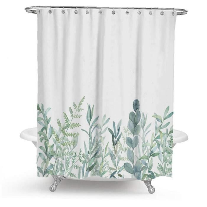 Rideau De Douche - FUNMOON - Feuille Verte - Imperméable - Anti