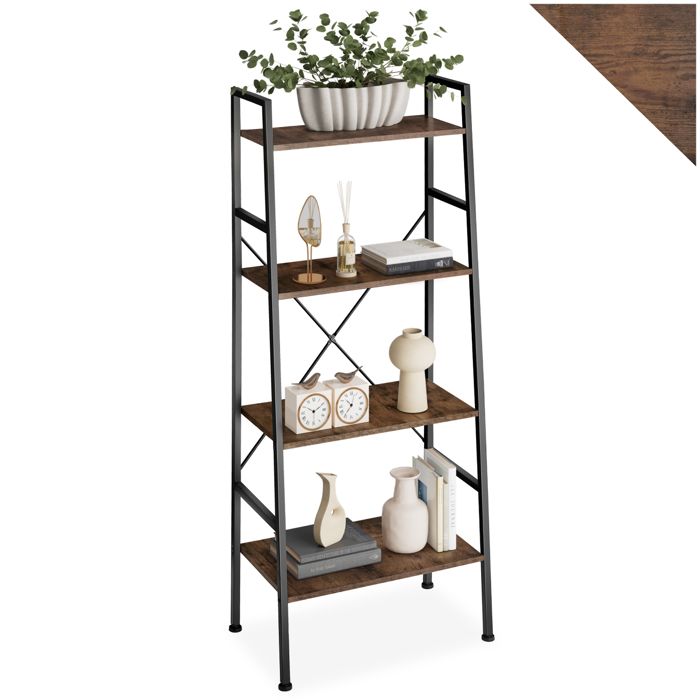 Étagère - TECTAKE - Étagère LIVERPOOL avec 4 étages en bois MDF au style industriel 615 x 365 x 150 cm - Bois foncé