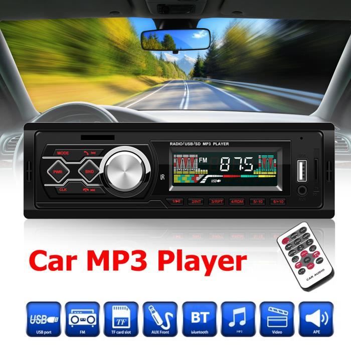 Autoradio Bluetooth 1 DIN - FM, MP3, USB Charge Rapide, SD, AUX, Télécommande - Compatible IOS/Android - Pour Voiture 12V
