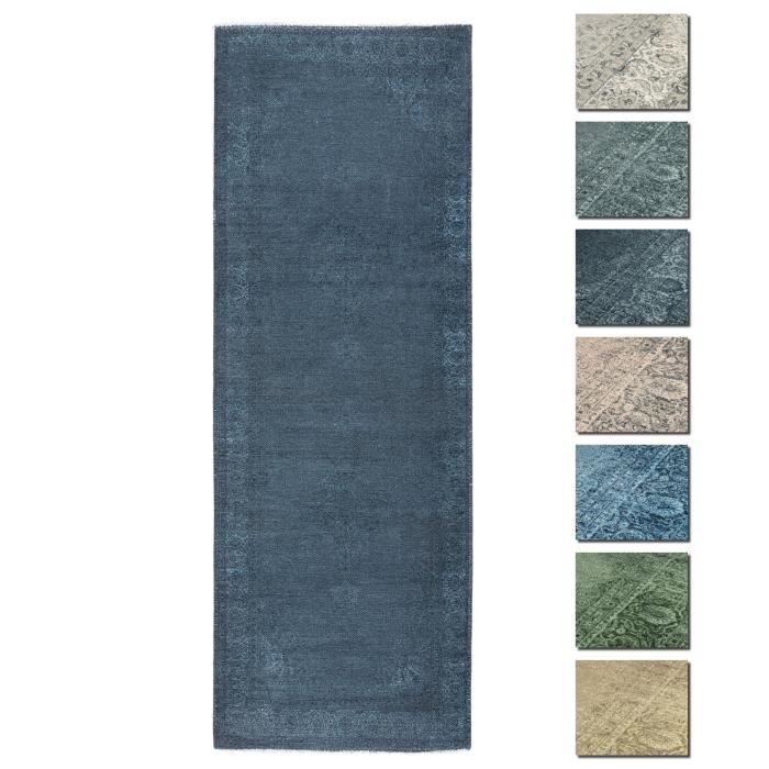 Tapis Salon Poils Courts Bleu 80x195 cm - Kelim Tapis