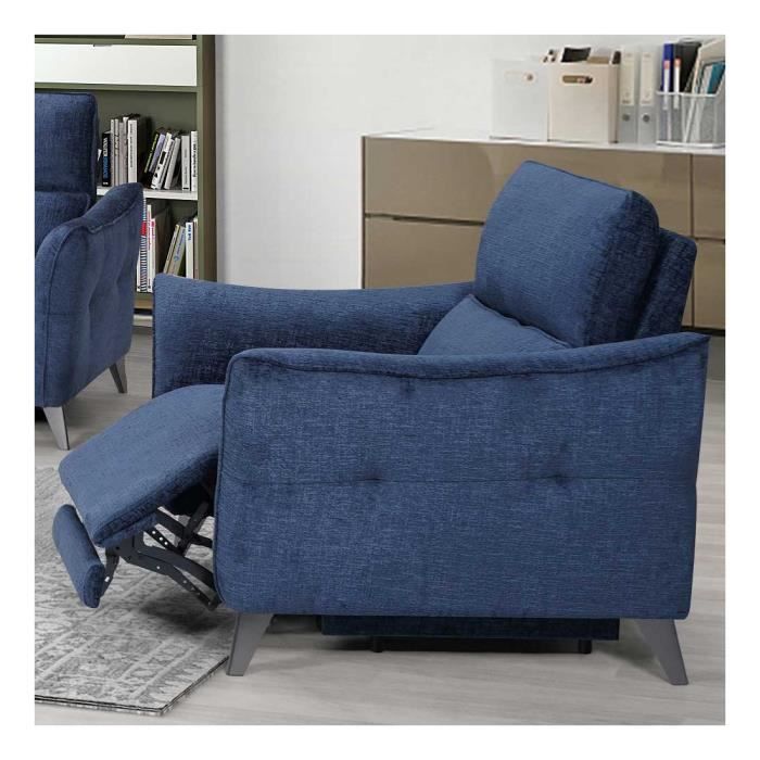 fauteuil relax électrique tissu bleu nuit - carina - l 96 x l 98 x h 100 cm