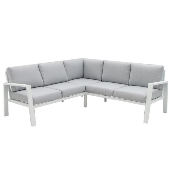 canapé d'angle d'extérieur aluminium blanc/gris - vado - l 195 x l 195 x h 74