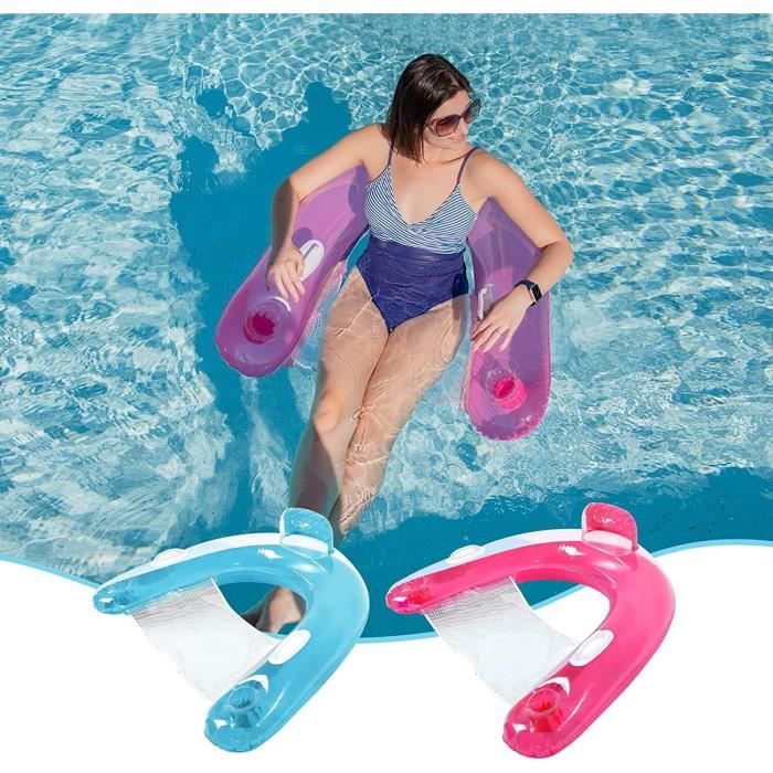 SLOOSH Chaise longue gonflable flottante pour adulte, chaise longue de piscine avec baldaquin de piscine, chaise inclinable flottante avec porte-gobelets, bleu