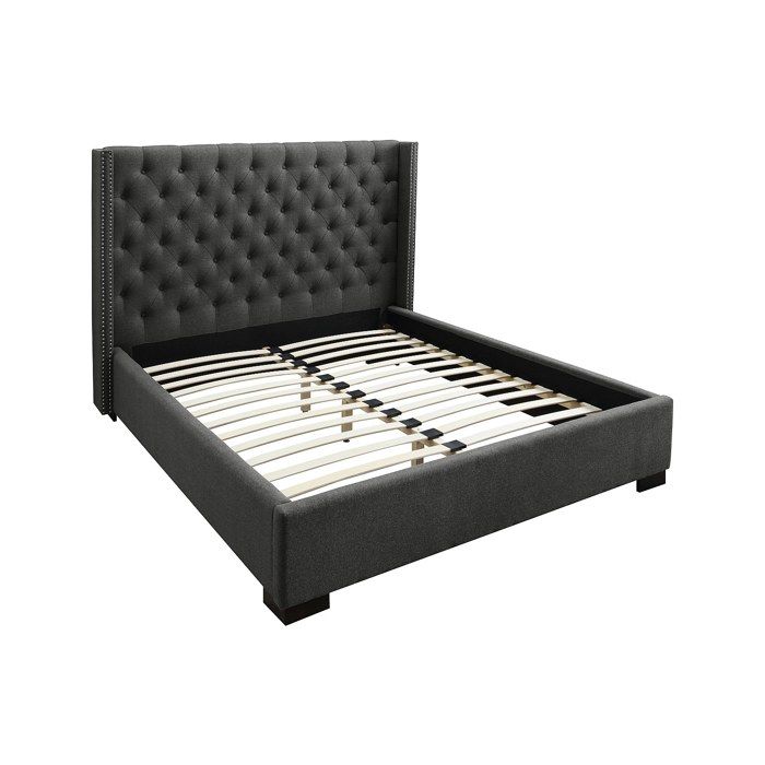 Lit 180 x 200 cm avec tête de lit capitonnée - Tissu - Gris - MASSIMO II Lit 180 x 200 cm avec tête de lit capitonnée - Tissu - Gris - MASSIMO II