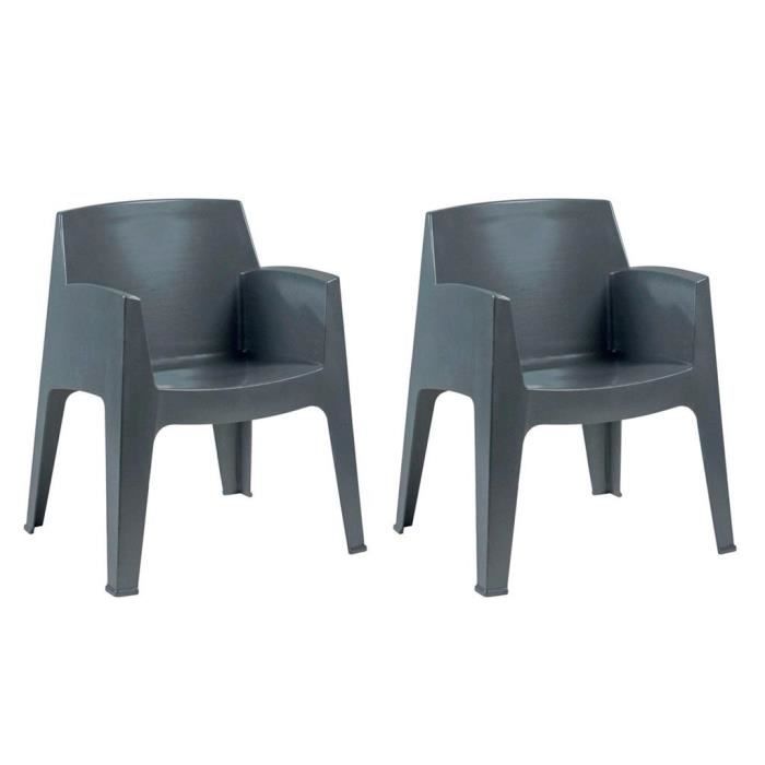 lot de 2 chaises de jardin empilables - vente-unique - soroca - polypropylène - gris anthracite