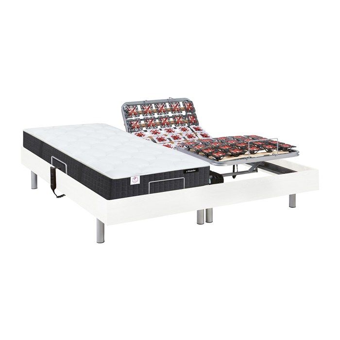 Lit électrique de relaxation tout plots + matelas ressorts ensachés et mémoire forme - 2 x 90 x 200 cm - Blanc - PHANES de YSMÉE