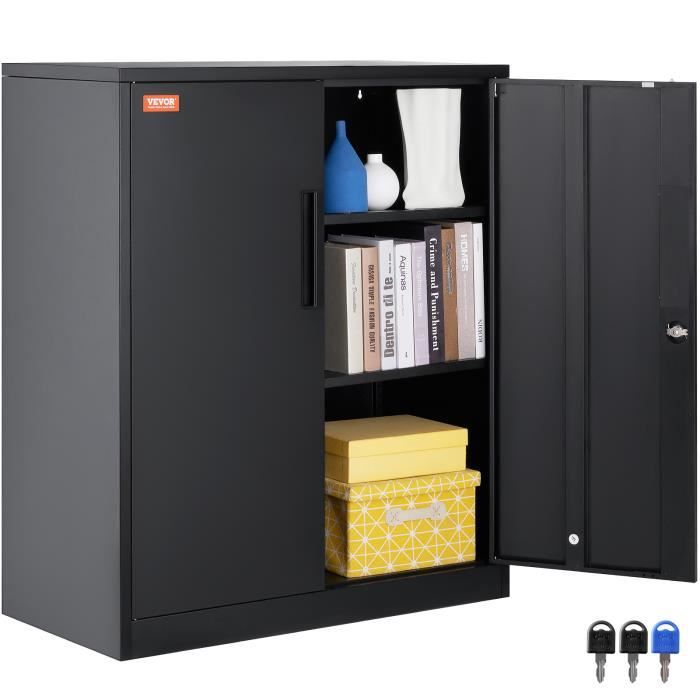 armoire de bureau - vevor - 900 × 450 × 1060 mm,avec 3 clés, 2 étagères réglables et porte magnétique, noir,30,3 kg
