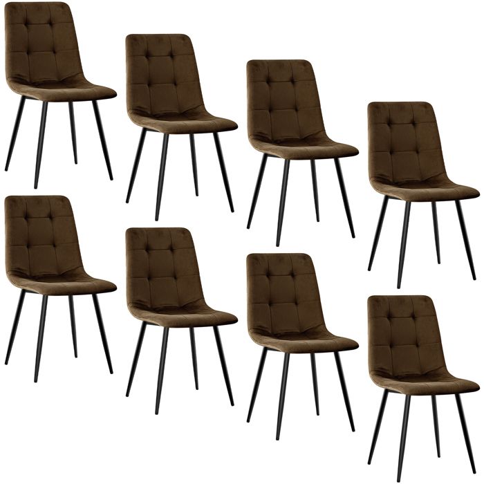 Chaises salle à manger - WAFTING - N10 - Velours marron - Pieds métal - Lot de 8
