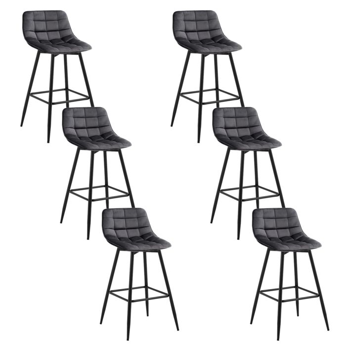 WOLTU 6X Tabouret de Bar Chaise de Bar Assise rembourrée en Velours avec Pieds et Repose-Pieds en métalGris Foncé