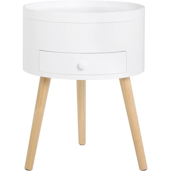 woltu table de chevet blanche avec tiroir et compartiment, table de nuit ronde en bois, scandinave, 38x38x50cm