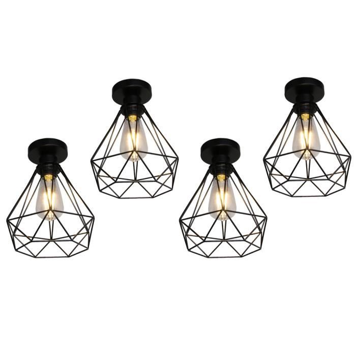 Plafonnier Industrielle Cage Diamant Noir - WOTTES - UNI - 4 ampoules - 40W - E27