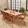 Salon de jardin en bois extensible - Almeria - table 180/240cm avec rallonge. 2 fauteuils et 6 chaises. en bois d'Eucalyptus  huilé-1