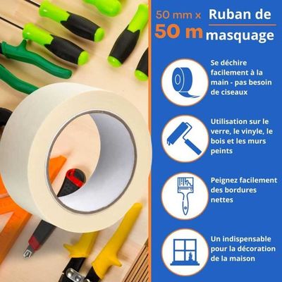 HASKYY Ruban De Masquage Or 38mm X 50m (Lot De 3) - Adhésif Crêpe Résistant UV - Pour Peinture Intérieur/Extérieur