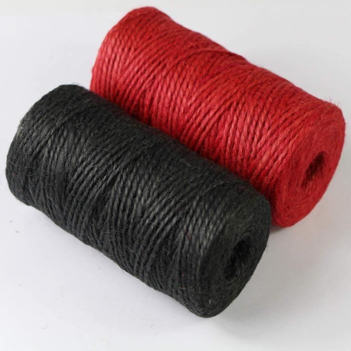 Aufodara Lot De 2 Ficelles Jute 100m - Rouge Et Noir 2mm - Corde Décorative Pour DIY, Mariage, Jardinage