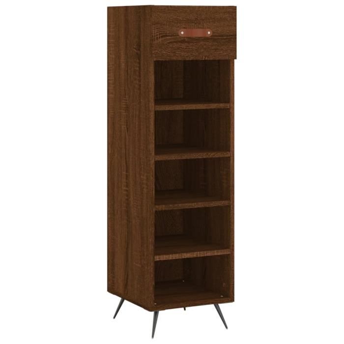 Meuble à Chaussures Chêne Marron - 30x35x105 Cm, Bois D'ingénierie, Neuf