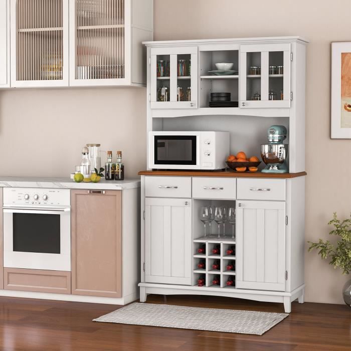 Buffet De Cuisine COSTWAY Avec Prises USB - Armoire Rangement 4 Portes - Meuble Salon Salle à Manger 100x40x181 Cm - Noir