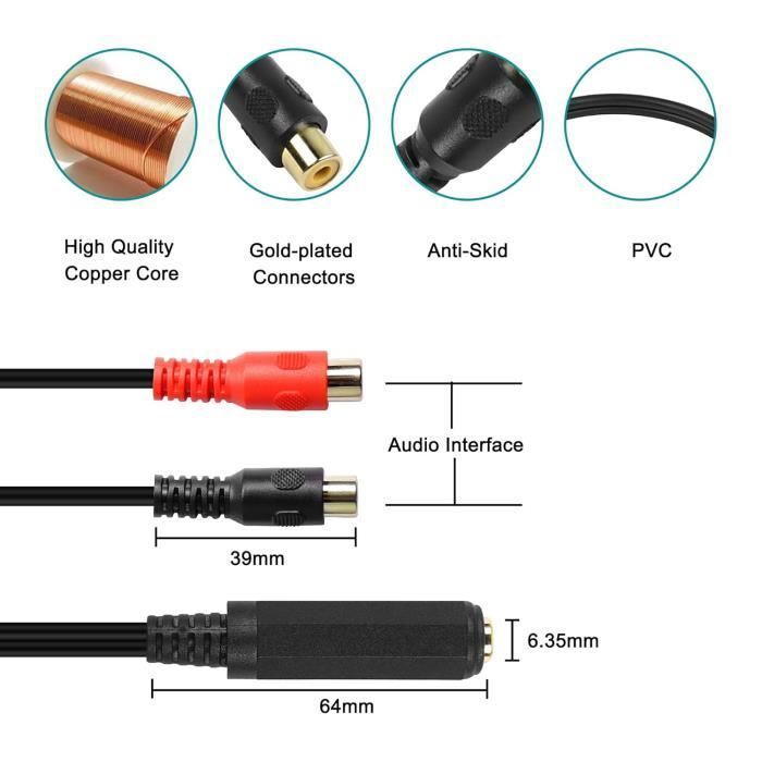 Cavo Audio 3.5 Mm RCA Cavo Audio Stereo Da 20 Piedi - Connettore 3.5mm Maschio A Doppio RCA Maschio, Colore Nero, Marca My Cable Mart Cavo TOSLINK - Foto 2