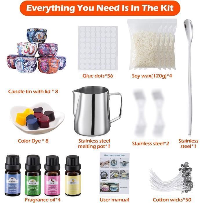 Kit de Fabrication de Bougies, Coffret Cadeau de Bougies Parfumé à