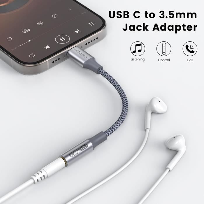 Adaptateur USB C Vers 3.5mm + Charge 2en1 - Pour Samsung, IPhone 15 Etc.