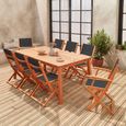 Salon de jardin en bois extensible - Almeria - table 180/240cm avec rallonge. 2 fauteuils et 6 chaises. en bois d'Eucalyptus  huilé-2