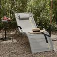 SoBuy OGS38-HG Transat de Jardin Chaise Longue Bain de Soleil avec Appui-tête - Charge Max 120 kg, 165x56x67cm, Gris-2